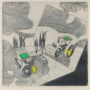 Gerard van Kerkhof - Ingekleurde ets, Tractors - Ingelijst kopen? Bied vanaf 1!