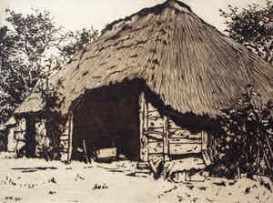 Willem Witsen - Ets/Aquatint: Open schuur in de zon verkocht voor € 150!