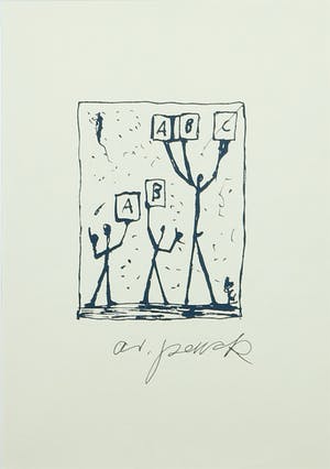 A.R. Penck - Zeldzame handgesigneerde litho, Zonder titel - Ingelijst kopen? Bied vanaf 1!