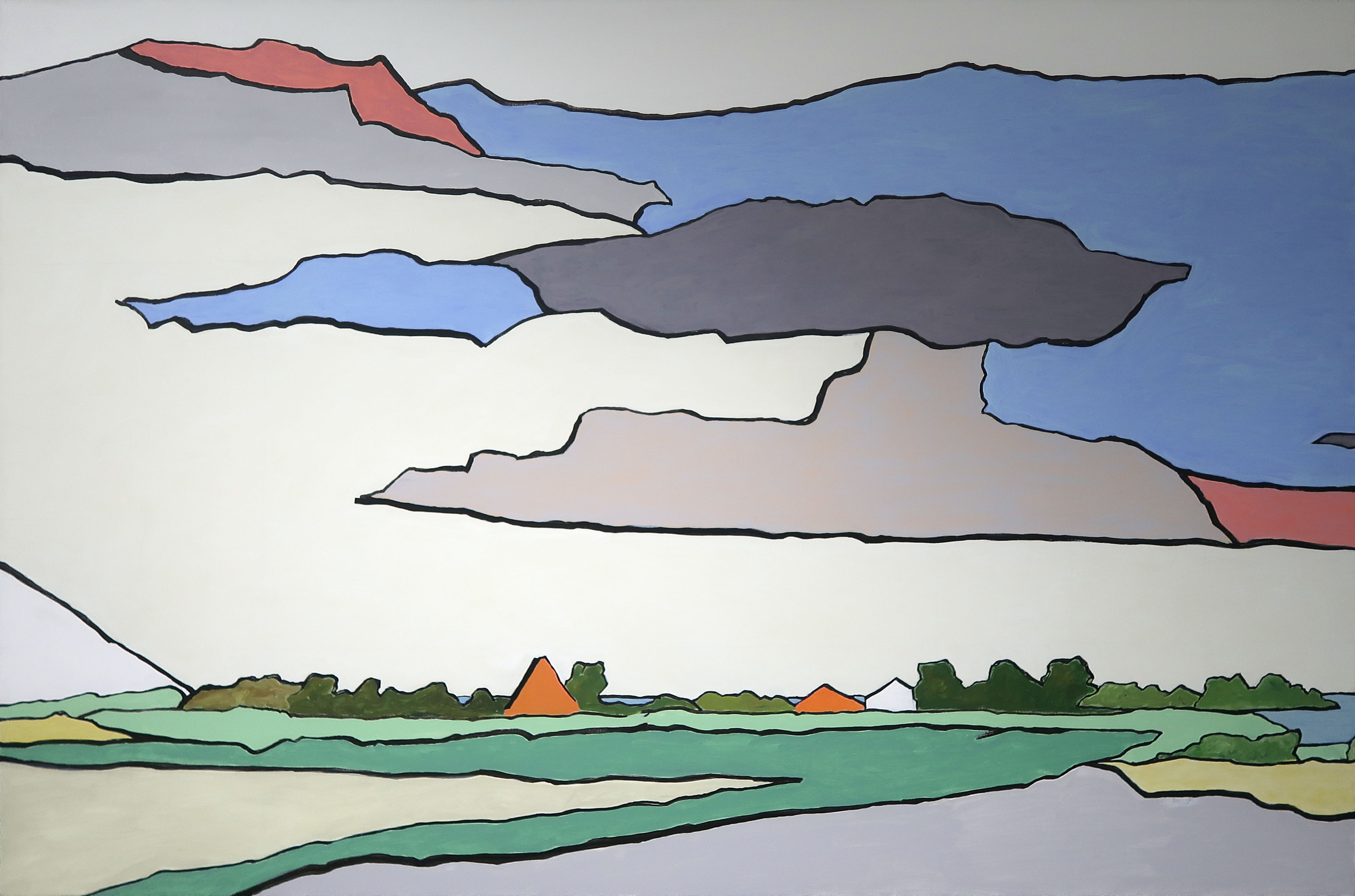 Paul Overhaus - Olieverf op doek, vijfluik Panorama Noord-Holland (Uitzonderlijk groot!) kopen? Bied vanaf 600!