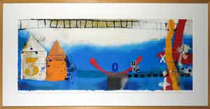 Theo Koster - Zeefdruk, Zonder titel (Liggend blauw) - Ingelijst (Zeer groot) verkocht voor € 40!