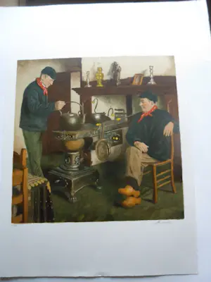 Lucien Van de Velde - Litho, Titel, "Interieur te Bokrijk ". kopen? Bied vanaf 20!