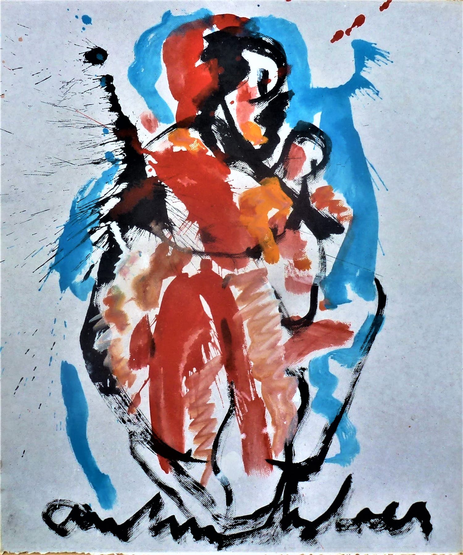 Anton Heyboer - Moeder en kind De oermoeder Kleurrijke krachtige schildering . verkocht voor € 280!