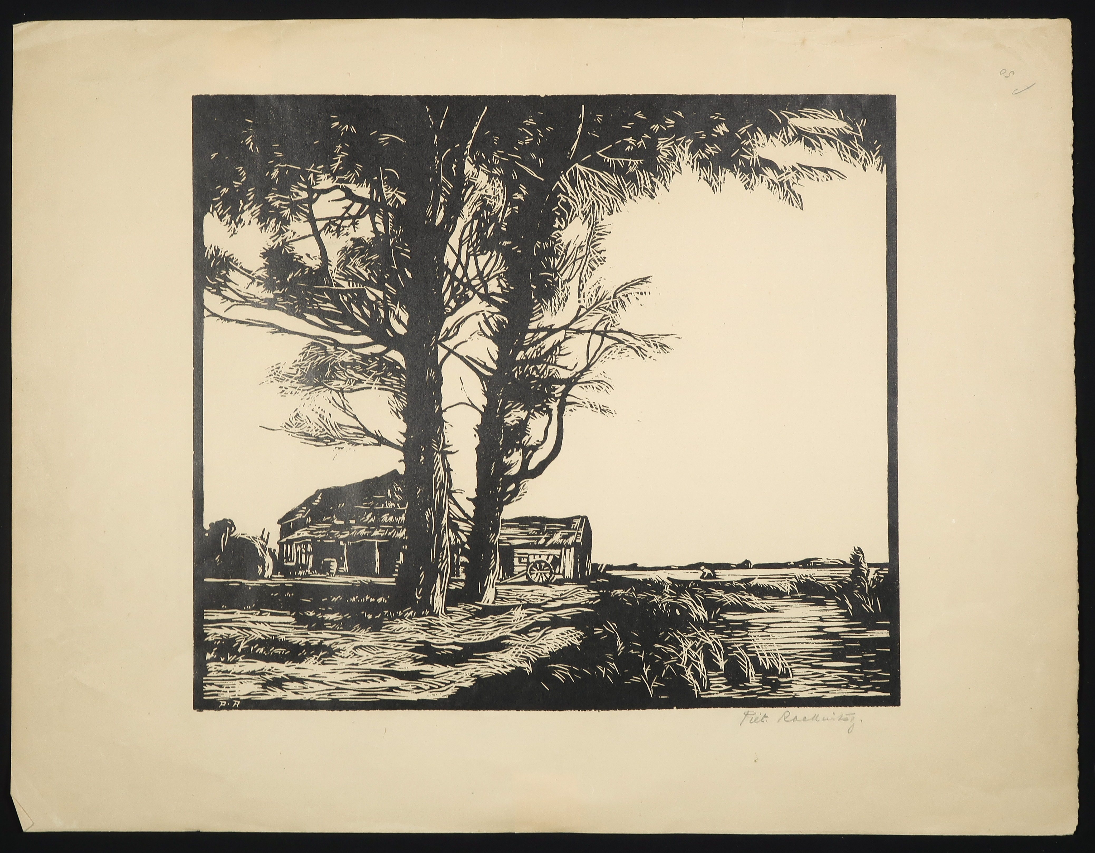 Piet Rackwitsz - Houtsnede, Landschap met boerderij kopen? Bied vanaf 1!