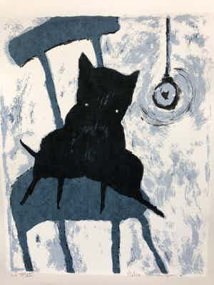 Peter Bastiaanssen - Hondje op stoel II zwart/wit verkocht voor € 45!