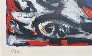 Buy Theo Wolvecamp - Compositie in rood en blauw | Ingelijst? Bid from 195!