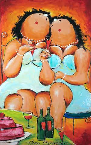 Theo Broeren - Acryl op linnen, Op ons terras (Zeer Groot) verkocht voor € 1!