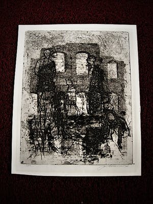 Jan Bezemer - Bijzondere Ets "Rotterdam Laurenskerk totaal gebombardeerd" gesigneerd kopen? Bied vanaf 30!