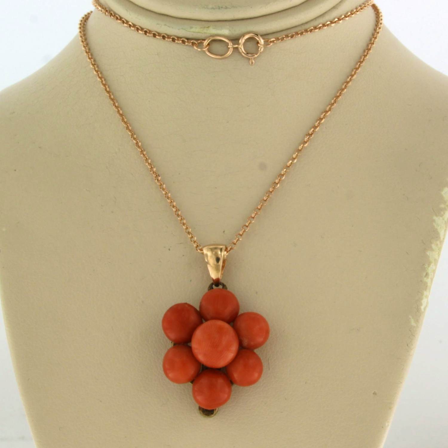 14k rosé gouden collier met hanger bezet met koraal - 45 cm kopen? Bied vanaf 270!
