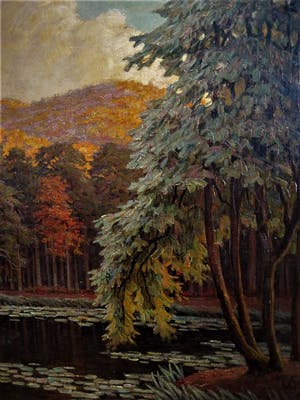 Niet of onleesbaar gesigneerd - In 1921 geschilderd Magisch Realistisch "Bergachtig landschap" gesigneerd kopen? Bied vanaf 10!