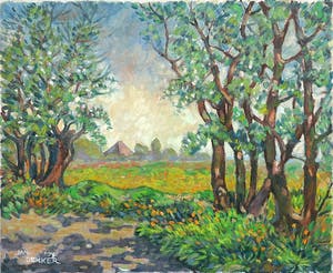 Jan Dekker - Olieverf op doek, Zicht vanuit bos kopen? Bied vanaf 50!