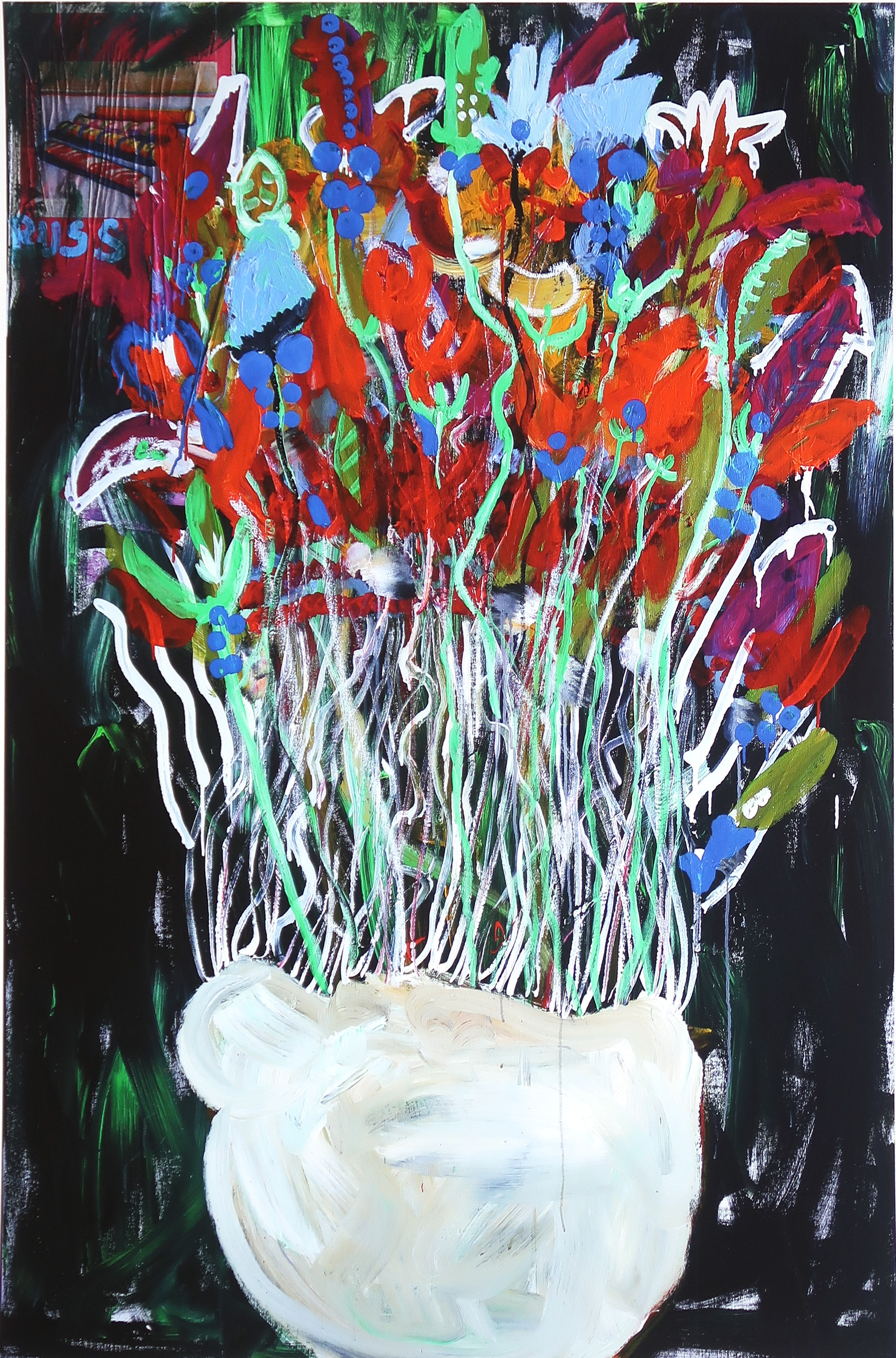 Paul Indrek Kostabi - Zeefdruk, Explosie van bloemen kopen? Bied vanaf 1!