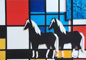 Martine Jacobs - In origami gevouwen Friese paarden in Mondriaan-landschap. kopen? Bied vanaf 49!