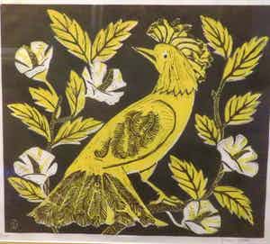 Jeanne Bieruma Oosting - Jeanne Oosting- Kleurenhoutsnede - Paradijsvogel verkocht voor € 40!