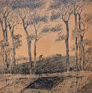 Lodewijk Schelfhout - Landschap met boer in Fontenay, inkttekening (netjes ingelijst) kopen? Bied vanaf 250!