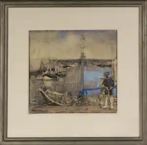 Emile Gastemans - Aquarel, Bootje aan de kade - Ingelijst verkauft für € 50!