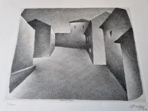 Armando Donna - Surrealistische - beperkte oplage - Ets - "Dorpstraat bij avond" gesigneerd kopen? Bied vanaf 41!