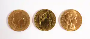 Drie gouden 20 Francs Frankrijk 900/1000 verkocht voor € 900!