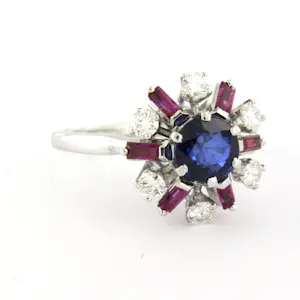 14k gouden ring met saffier, robijn en briljant geslepen diamant tot. 0.46ct kopen? Bied vanaf 700!