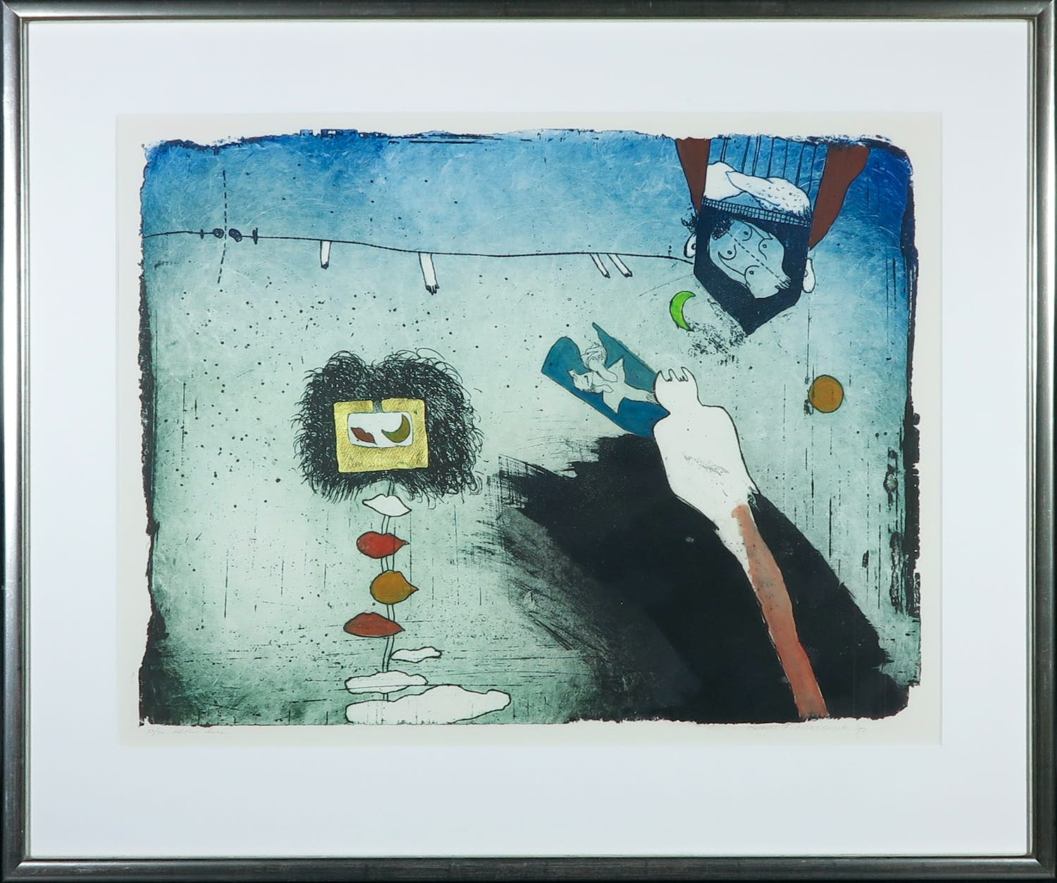 Michel van Overbeeke - Ets en aquatint met bladgoud, Clothes Line - Ingelijst verkocht voor € 70!