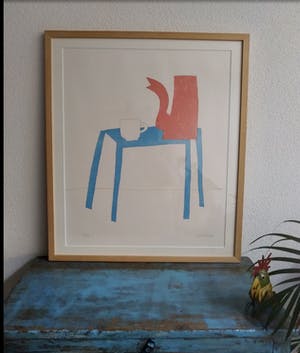 Klaas Gubbels - Rode kan, witte kop en blauwe tafel kopen? Bied vanaf 450!