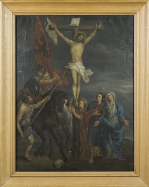 Niet of onleesbaar gesigneerd - Olieverf op doek, Christus aan het kruis - Ingelijst kopen? Bied vanaf 1!