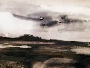 Jelle Hoogstra - Grote verstilde Gouache "zwaar weer boven de Maasvlakte" gesigneerd verkauft für € 41!