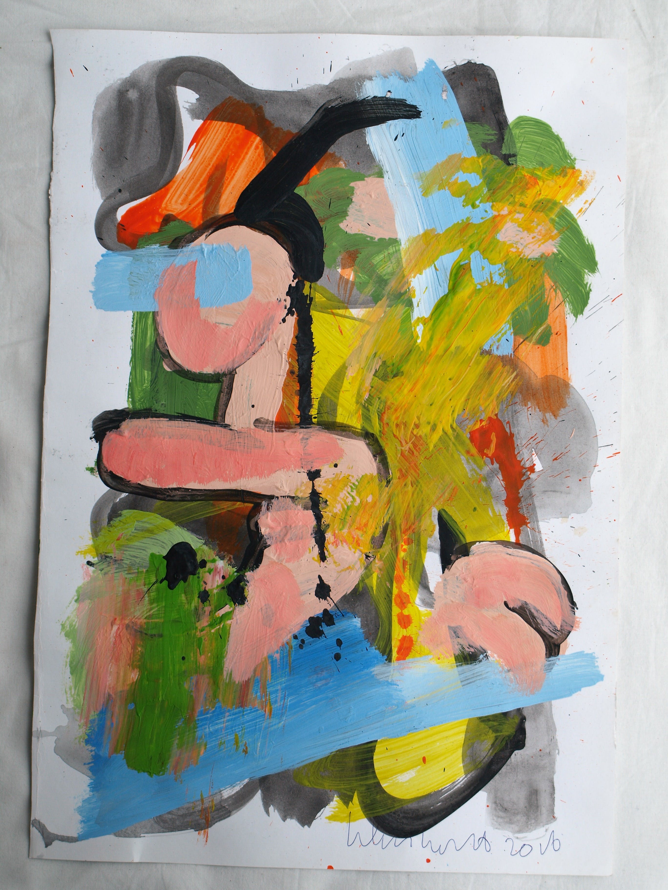 Peter Klashorst - Acrylverf op papier – Naakt in een abstract landschap 1 - 2016 kopen? Bied vanaf 30!