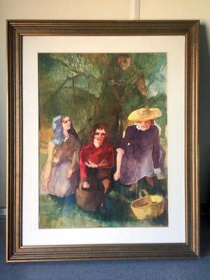 Jan Dirk Pijper - Fruitplukkers - Aquarel, Ingelijst kopen? Bied vanaf 35!