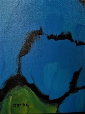 Jocke Overwater - GROOT! Acrylverf op doek "Blauwe Klaprozen in weids Landschap" gesigneerd kopen? Bied vanaf 10!