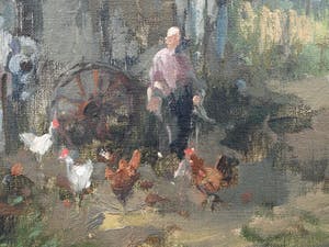 Theodorus van Oorschot - Olieverf op doek , Boerin met kippen – ingelijst – 98 x 78 cm kopen? Bied vanaf 1!