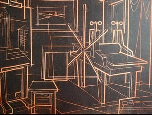 Gerard Gaudaen - "HET ATELIER" / KLEURLINOSNEDE / 31x48cm / SIG kopen? Bied vanaf 28!