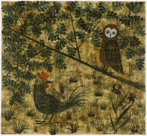 Jean-Charles de Castelbajac - Gouache achter vernis, Z.T. Haan en uil kopen? Bied vanaf 1!