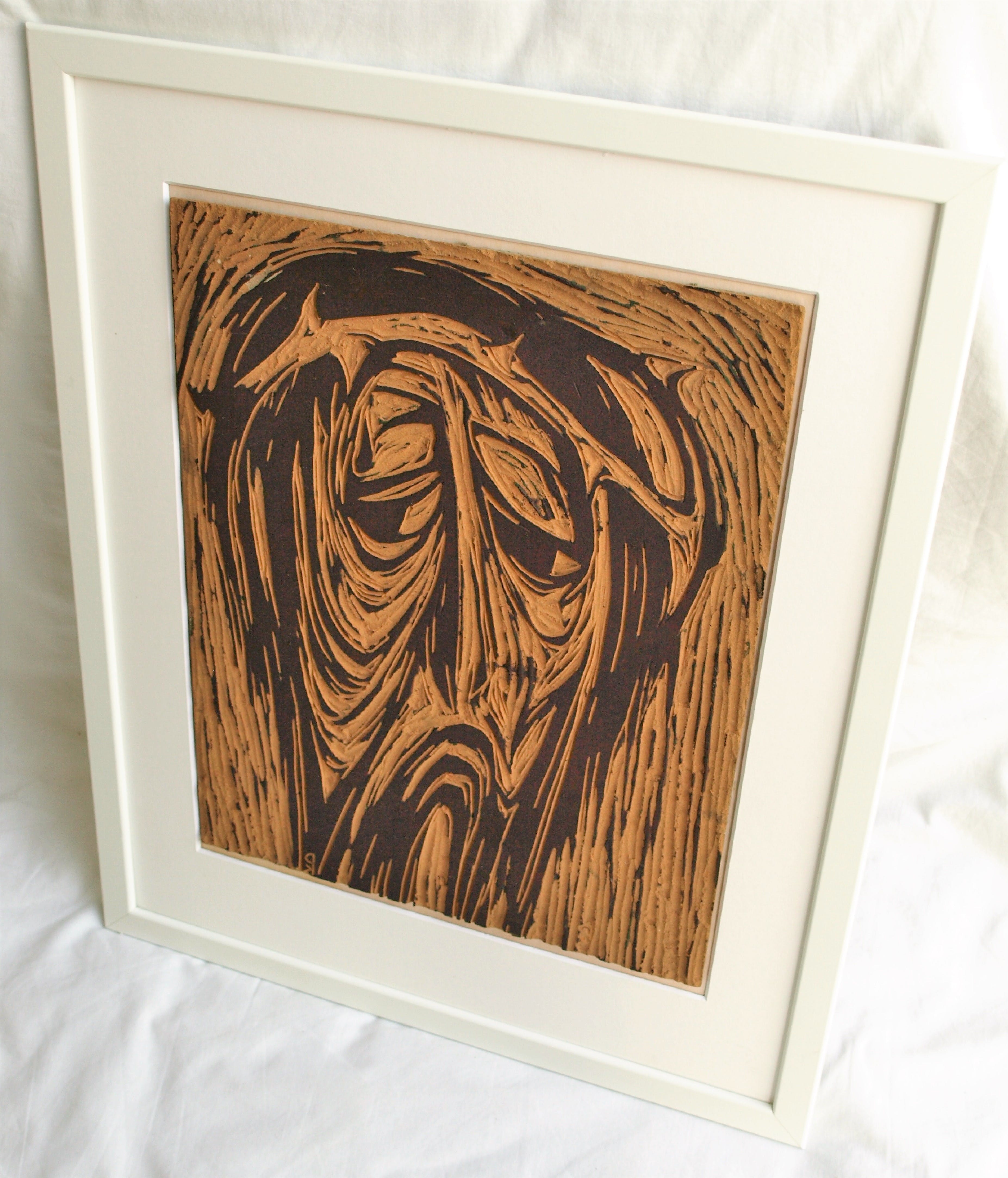 Klaas Pijlman - Originele linoplaat + afdruk , Jezus, man van smarten - ingelijst – 1965 kopen? Bied vanaf 75!