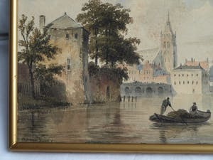 Bartholomeus Johannes van Hove - 2x Aquarel, “Stadsgezicht” en “Bomen langs een laan” – ca 1840 kopen? Bied vanaf 250!