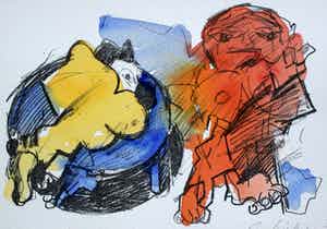 Jan Sierhuis - met de hand ingekleurde litho (aquarel) - 1974 verkocht voor € 55!