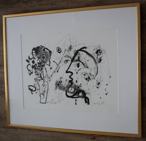 Hans Truijen - Ingelijste Inkttekening: bloemen voor.... - 1988 kopen? Bied vanaf 395!