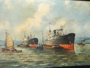 Jan Schipper - Olieverfschilderij - Havengezicht kopen? Bied vanaf 125!