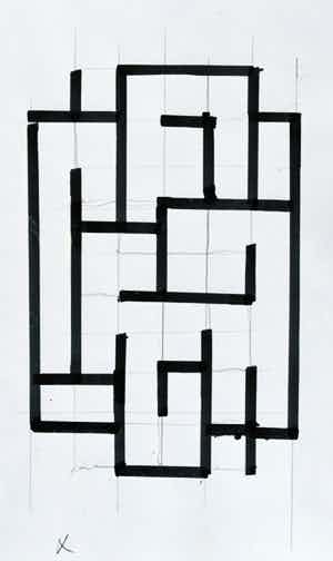 Siep van den Berg - # CONSTRUCTIVISTISCHE COMPOSITIE in pen # 1990, mint verkocht voor € 39!