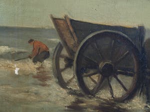 Joop Mertens - Olieverf op doek , Visser met paard en wagen – gesigneerd kopen? Bied vanaf 1!