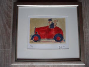 Franz Borghese - Aquatint etsen. Titel "Il bolide rosso". kopen? Bied vanaf 150!