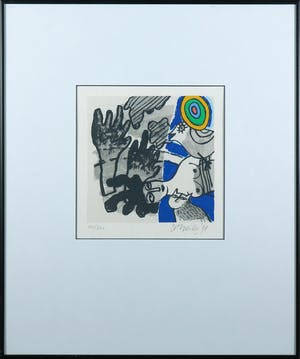 Corneille - Litho, Femme avec l'oiseau et chat - Ingelijst kopen? Bied vanaf 1!