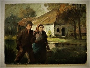 Niet of onleesbaar gesigneerd - olieverf op houten paneel schilderij "Na gedane arbeid" onduidelijk gesigneerd kopen? Bied vanaf 1!