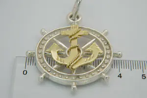 81 - Forse nautische 18 Krt gouden ANKER op  1e geh. zilveren ROER hanger kopen? Bied vanaf 120!