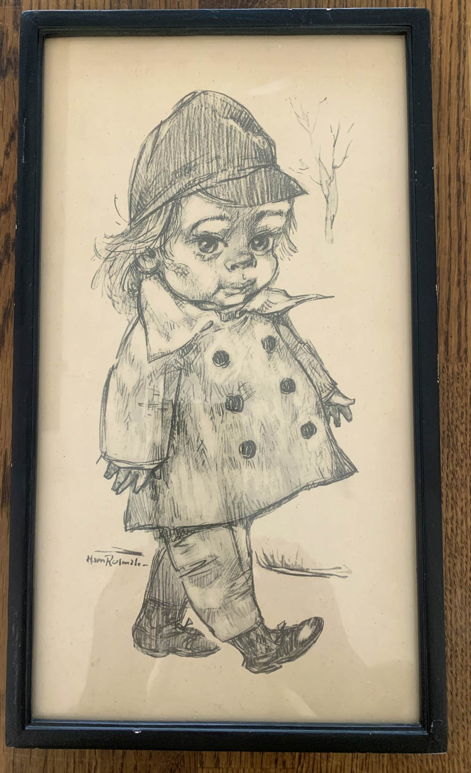 Harrie van Rosmalen - Potloodtekening in zwart wit van kleuter kopen? Bied vanaf 20!