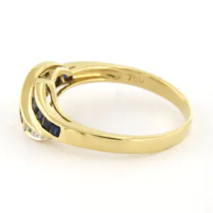 18k gouden ring met saffier en single cut geslepen diamanten tot. 0.01ct kopen? Bied vanaf 300!
