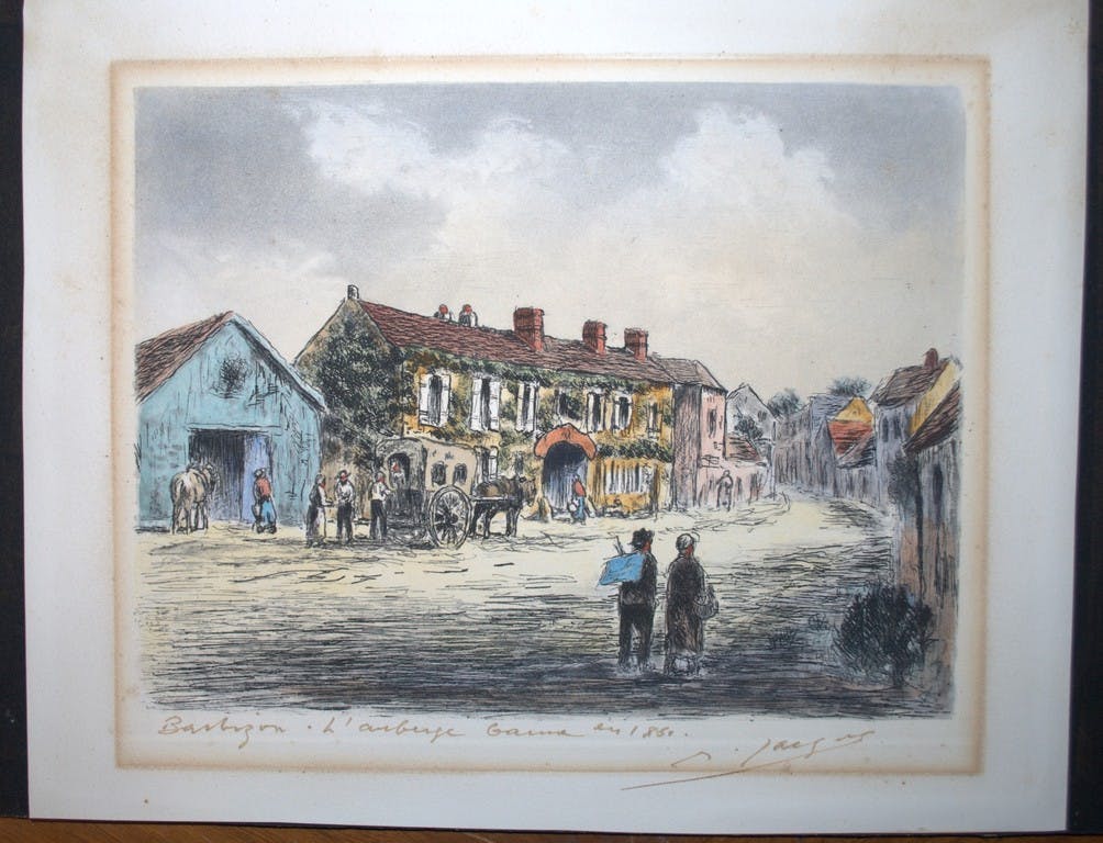 Marcel Jacque - Herberg Ganne te Barbizon - ets met aquarel door M.Jacque kopen? Bied vanaf 1!