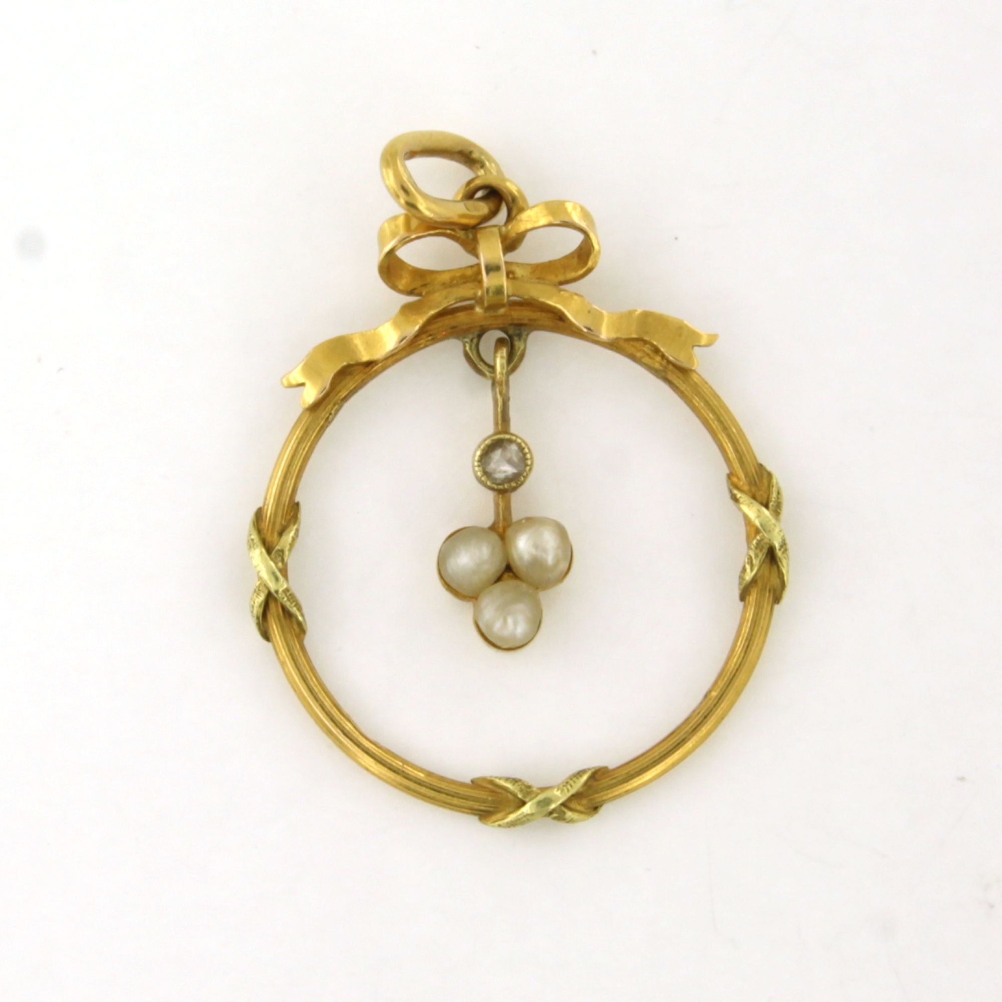 14k geelgouden hanger bezet met parel en roos geslepen diamant 0.02ct – G/H - SI kopen? Bied vanaf 270!