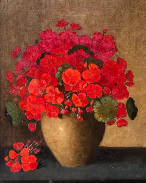 Marie Becht - Bloemstilleven geraniums in vaas kopen? Bied vanaf 225!