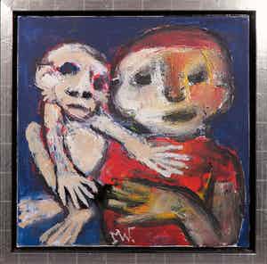 Martin van Wordragen - Olieverf op doek, Jongen met aap - Ingelijst verkocht voor € 200!